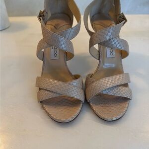 Jimmy Choo Beige Textured Strappy Heels